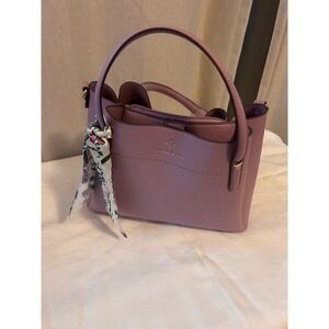 Nanette Lepore Lilac Purple Pebbled Satchel Handbag Triple Compartment w/ Scarf